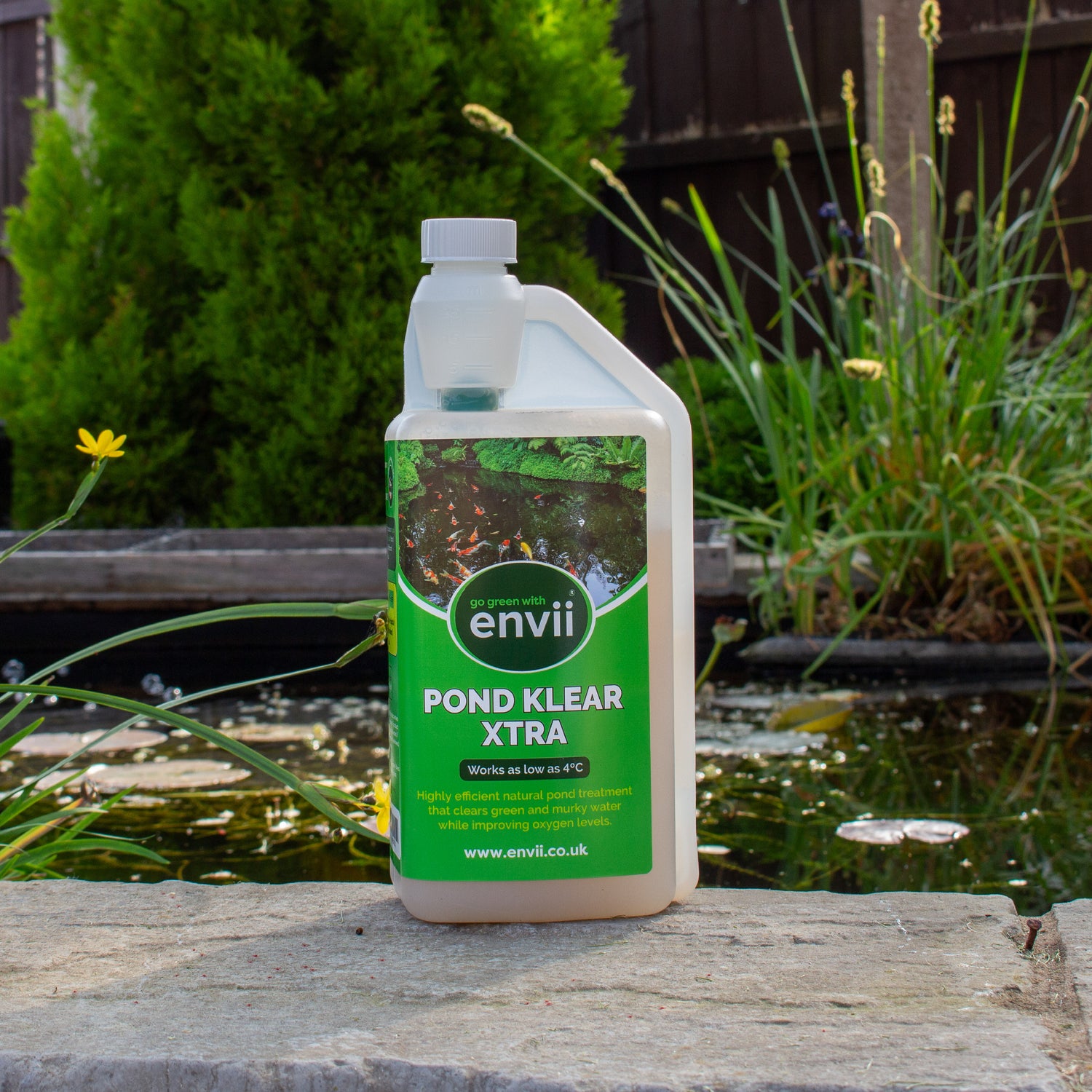 Pond Klear Xtra next to a garden fish pond
